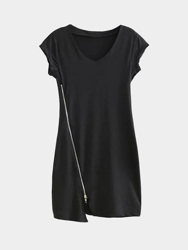 Wholesale Black V-Neck Sleeveless Irregular Hem Mini Dress