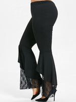 Wholesale Plain Lace Flounced Hem Black Plus Size Bottoms