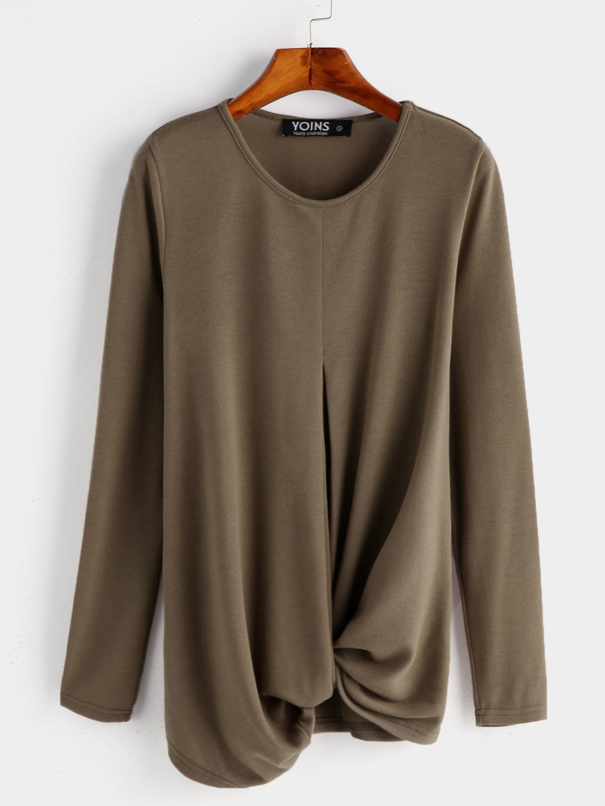 Wholesale Round Neck Plain Long Sleeve Brown T-Shirts