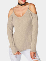 Wholesale Cold Shoulder Long Sleeve Khaki T-Shirts