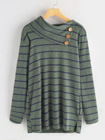Wholesale Drape Sagging Stripe Long Sleeve Green T-Shirts
