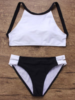 Wholesale Cream Round Neck Sleeveless Plain Two Piece Bikinis