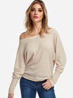 Wholesale Asymmetrical One Shoulder Plain Long Sleeve Beige T-Shirts