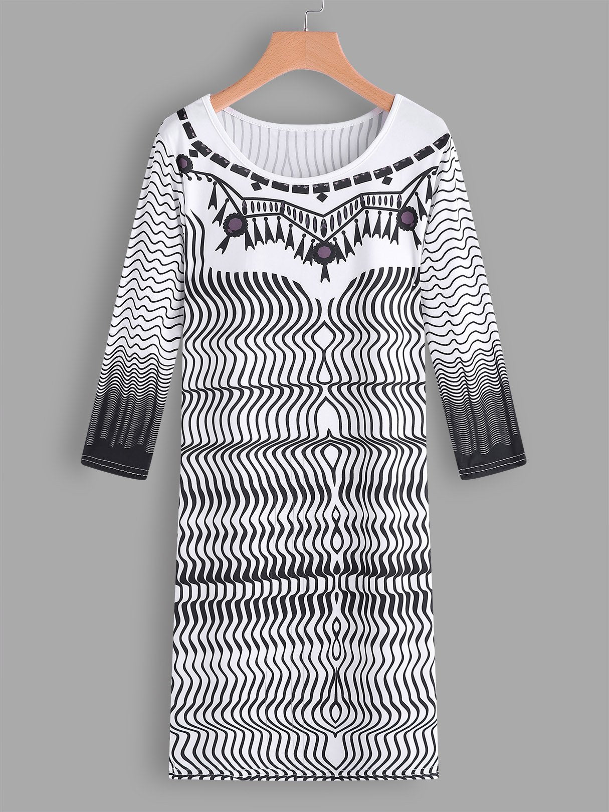 Wholesale Round Neck 3/4 Sleeve Length Wave Bodycon Casual Dresses