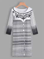 Wholesale Round Neck 3/4 Sleeve Length Wave Bodycon Casual Dresses