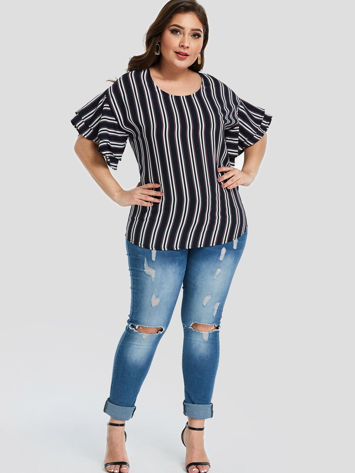 OEM ODM Ladies Plus Size Black Tops