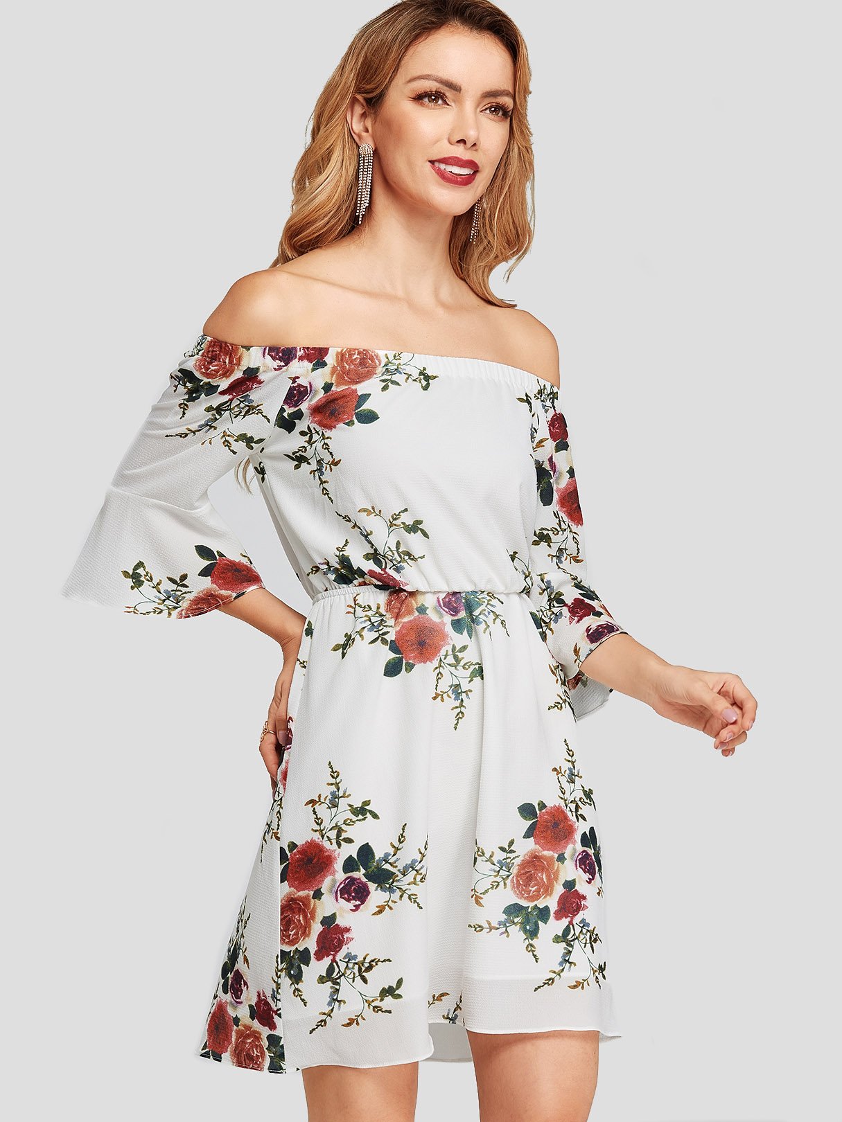 OEM Ladies White Floral Dresses