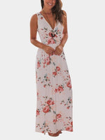 Wholesale White V-Neck Sleeveless Floral Print Wrap Maxi Dresses