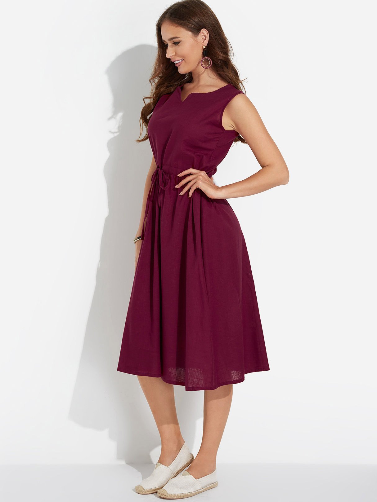 OEM Ladies Burgundy Casual Dresses