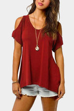 Wholesale Cold Shoulder Short Sleeve Irregular Hem T-Shirts
