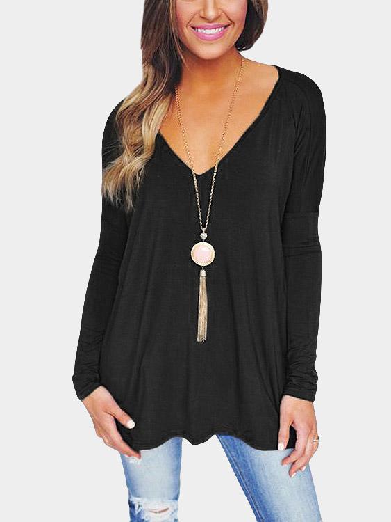 Wholesale Causal V-Neck Long Sleeves T-Shirt
