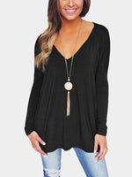 Wholesale Causal V-Neck Long Sleeves T-Shirt