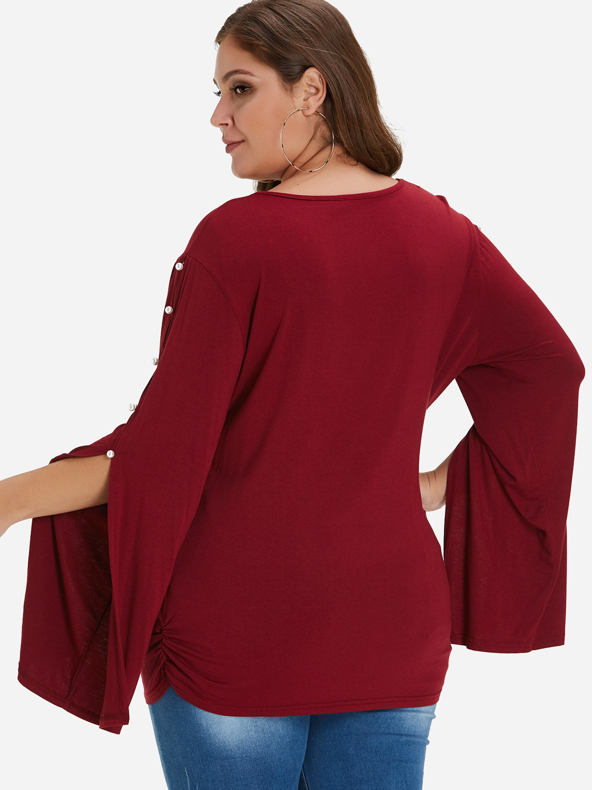 NEW FEELING Womens Burgundy Plus Size Tops