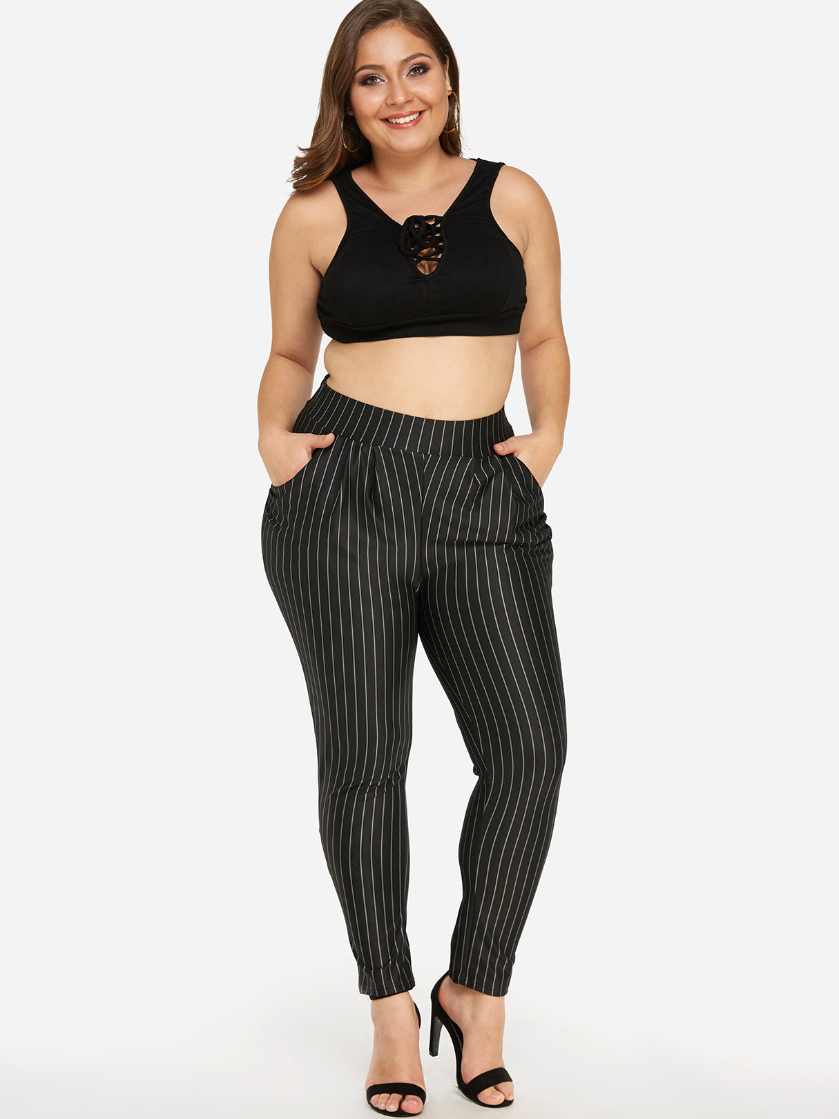 Wholesale Skinny Stripe Black Plus Size Bottoms