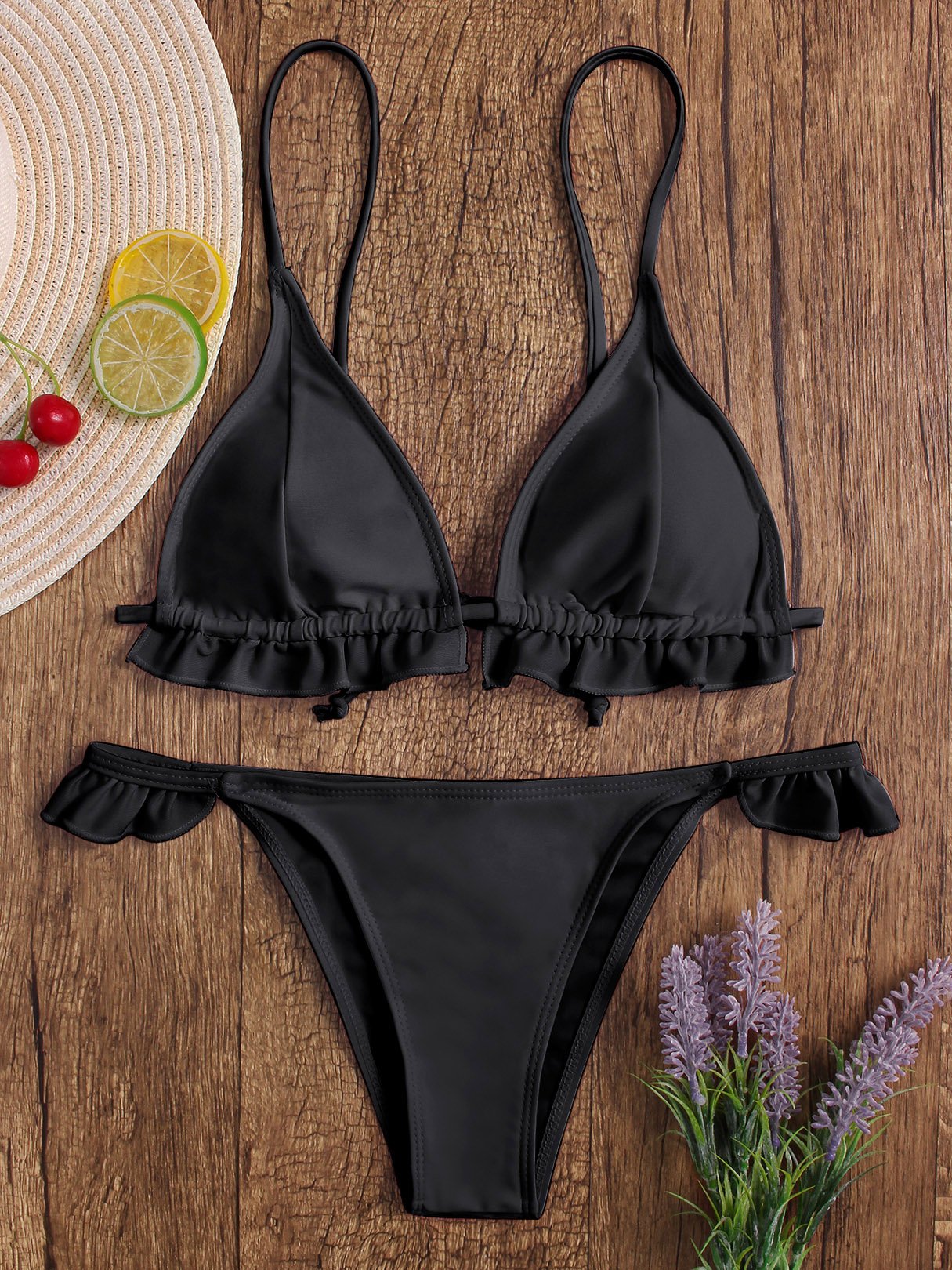 Wholesale Black Sleeveless Two Piece Bikinis