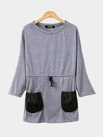 Wholesale Grey Long Sleeve Irregular Hem Casual Dresses