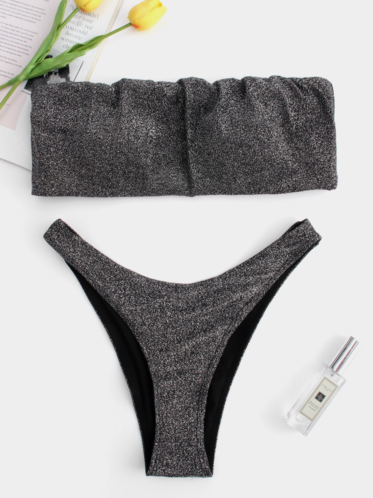 Wholesale Bateau Backless Sleeveless High-Waisted Dark Bikini Set