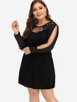 Wholesale Round Neck Plain Lace Cut Out Long Sleeve Black Plus Size Dress
