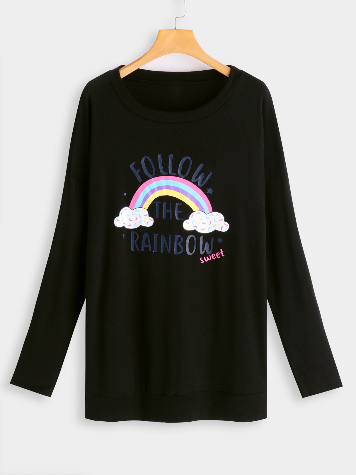 Wholesale Round Neck Letter Printed Long Sleeve Black T-Shirts