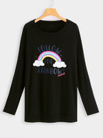 Wholesale Round Neck Letter Printed Long Sleeve Black T-Shirts