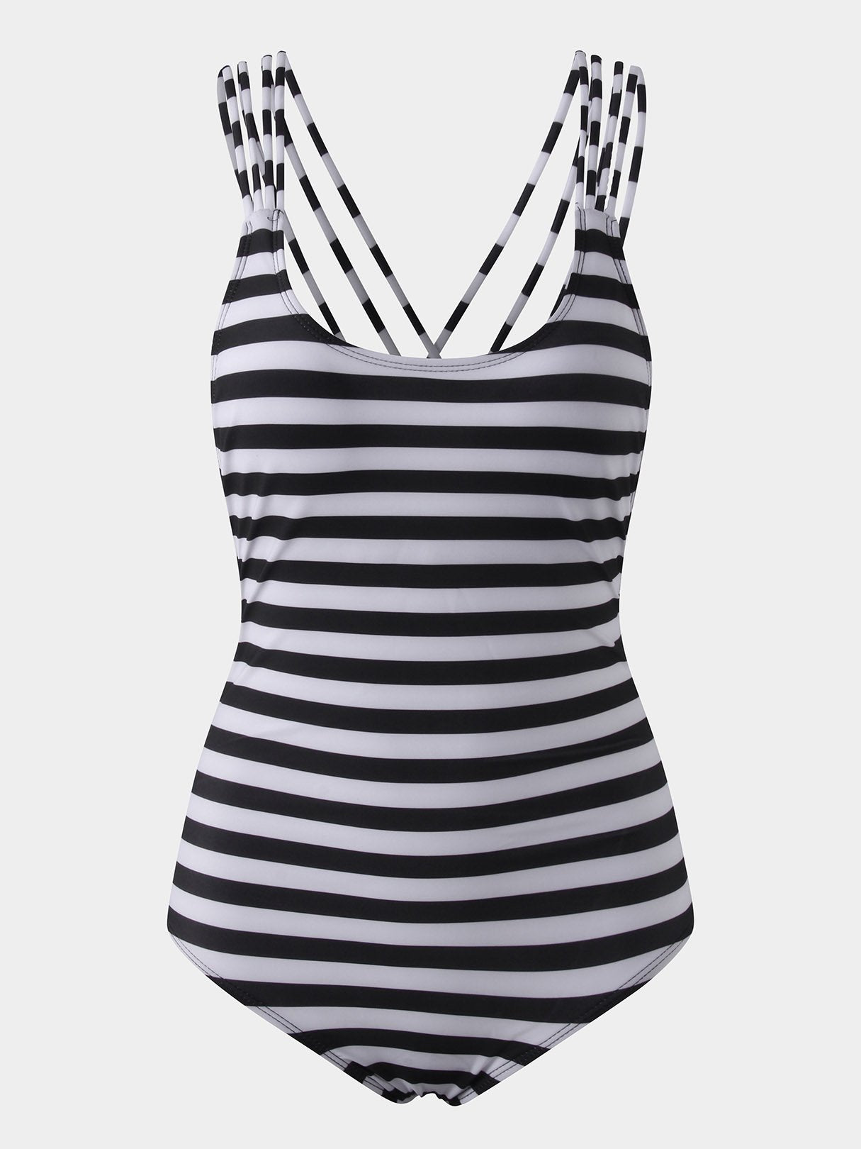Wholesale Black V-Neck Sleeveless Stripe One-Pieces Swimwears