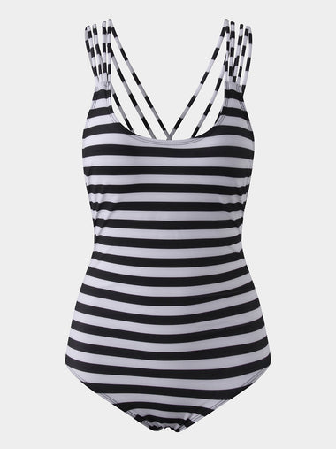 Wholesale Black V-Neck Sleeveless Stripe One-Pieces
