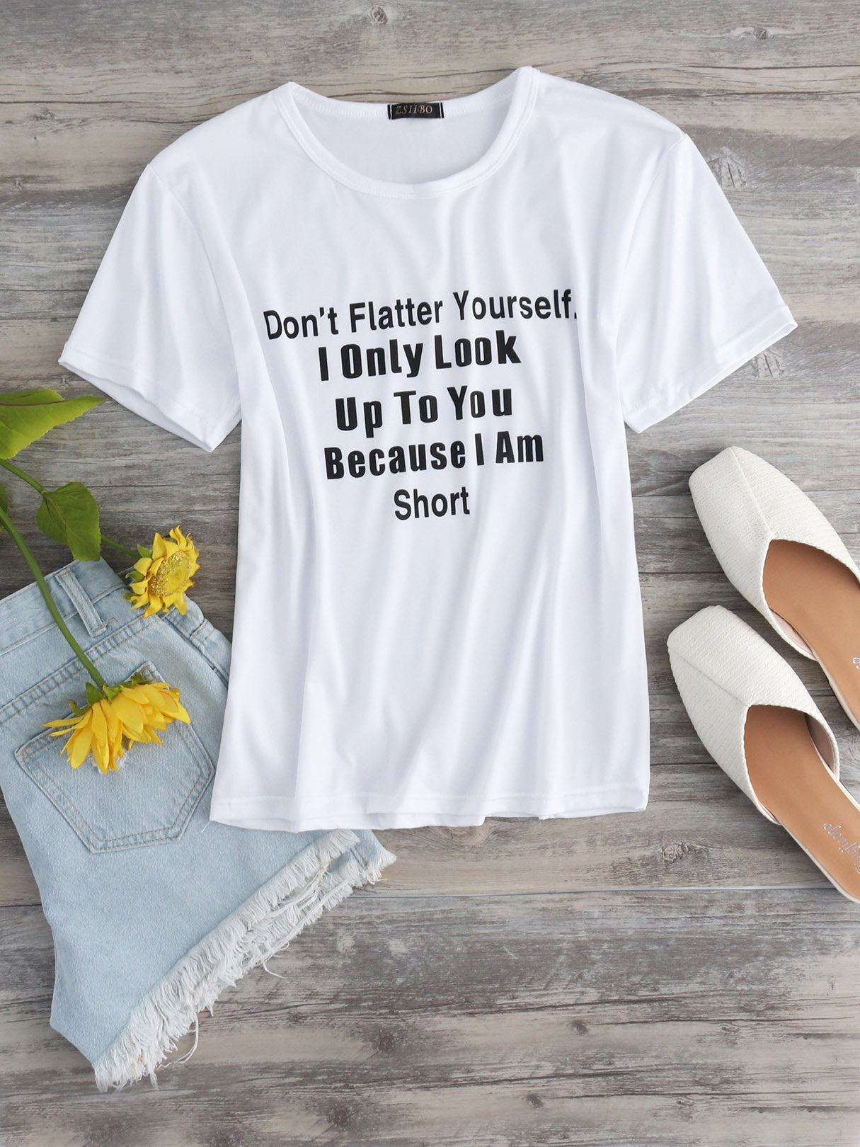 Wholesale Round Neck Letter Short Sleeve White Tee