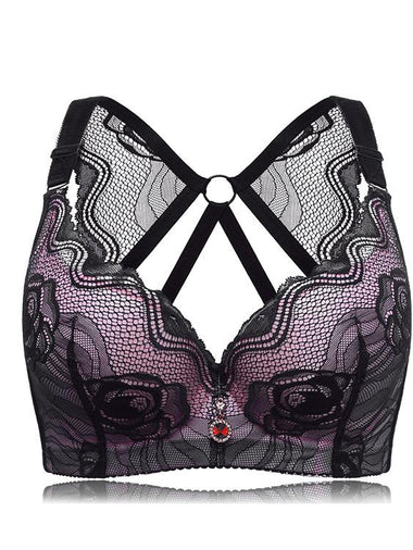 Wholesale Plus Size Embroidery Gather Push Up Convertible Straps Wire Bra