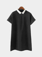 Wholesale Black Short Sleeve Tiered Zip Back Curved Hem Mini Dress