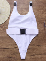 Wholesale White Scoop Neck Sleeveless High Waist One-Pieces