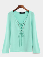 Wholesale Casual Lace-Up Long Sleeves T-Shirt