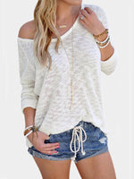 Wholesale Sexy V Neck Long Sleeves Knitted T-Shirt