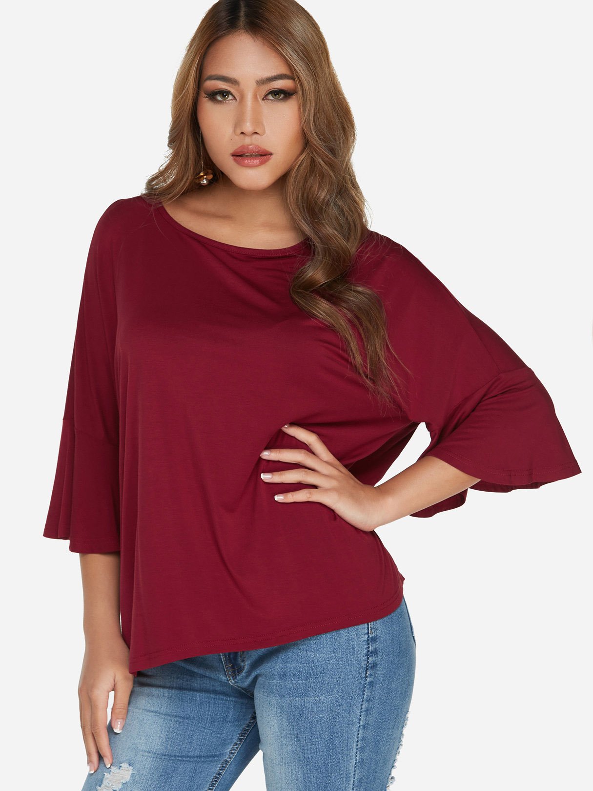 Wholesale Scoop Neck 3/4 Sleeve Top