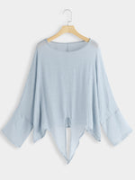 Wholesale Round Neck Tie-Up Long Sleeve Light Blue T-Shirts