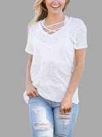 Wholesale Random Ripped Crossed Front Short Sleeve White T-Shirts