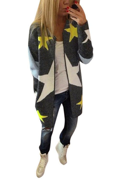 Wholesale Fashion Round Neck Knit Pentacle Pattern Loose Long Outerwear