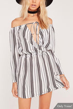 Wholesale Off The Shoulder Long Sleeve Stripe Wrap Mini Dress