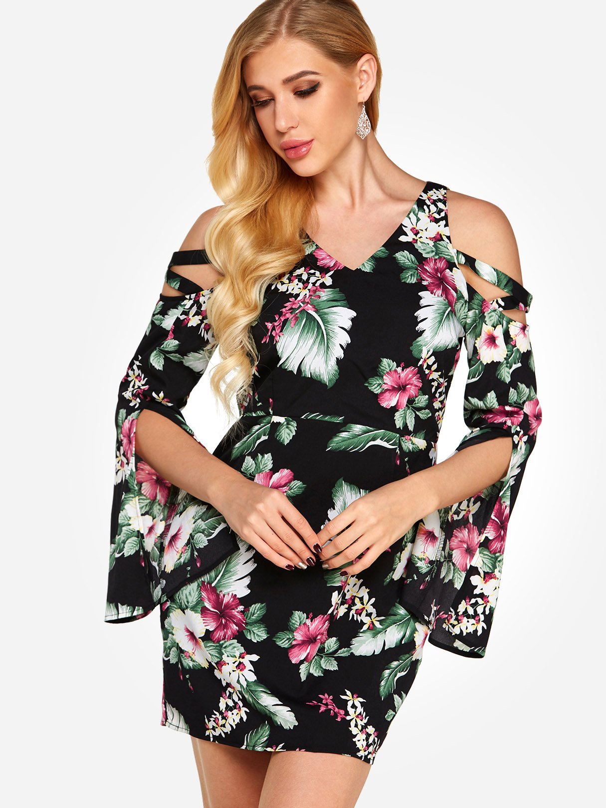 OEM Ladies Black Floral Dresses