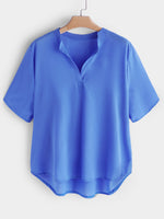 Wholesale Chimney Collar Plain Short Sleeve Plus Size Tops