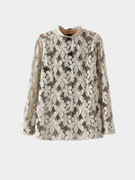 Wholesale Crew Neck Lace Long Sleeve Beige Blouses
