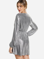 NEW FEELING Womens Silver V-Neck Dresses
