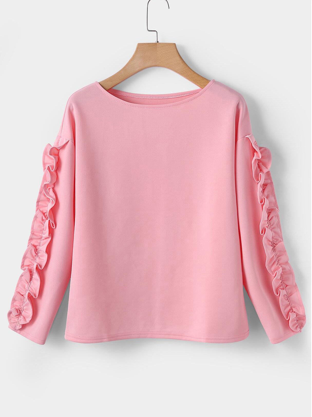 Wholesale Round Neck Long Sleeve Flounced Hem T-Shirts