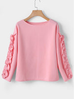 Wholesale Round Neck Long Sleeve Flounced Hem T-Shirts
