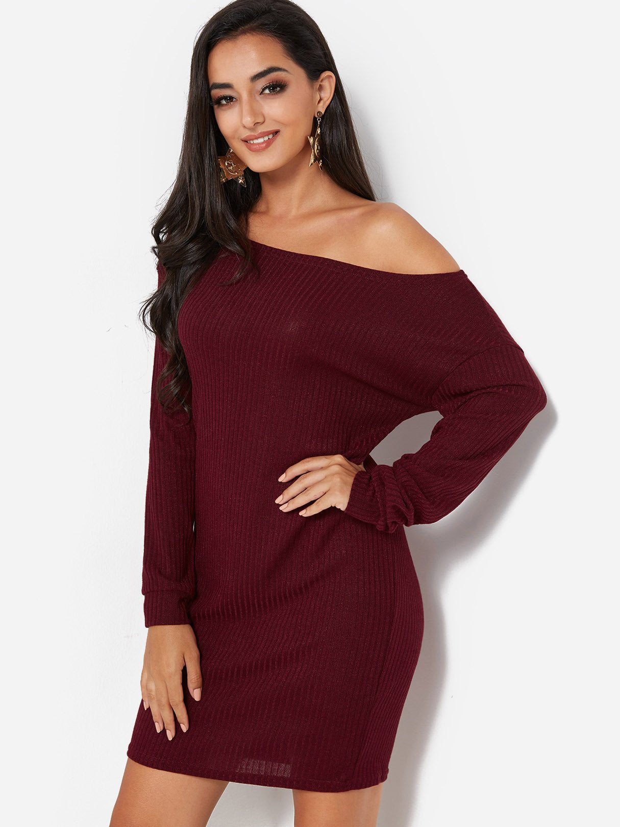 OEM Ladies Burgundy Casual Dresses
