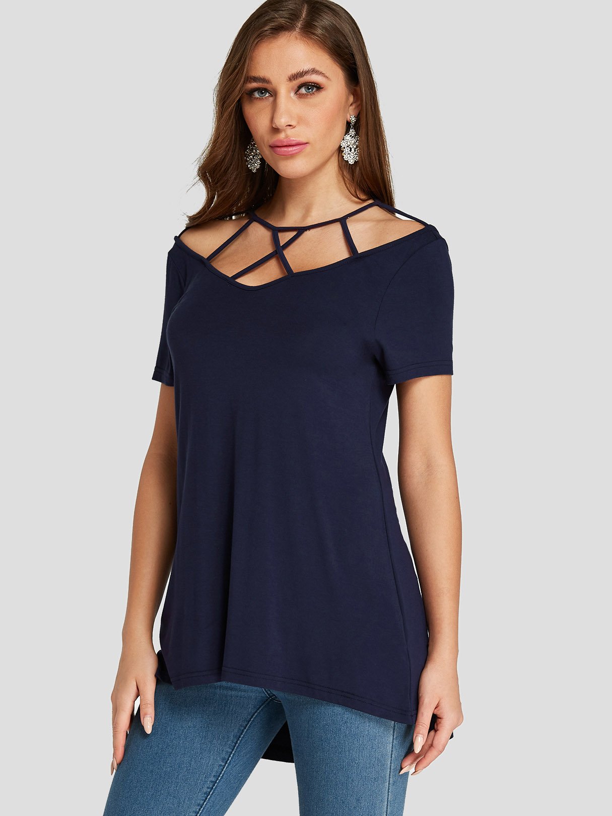 Wholesale V-Neck Short Sleeve Navy T-Shirts
