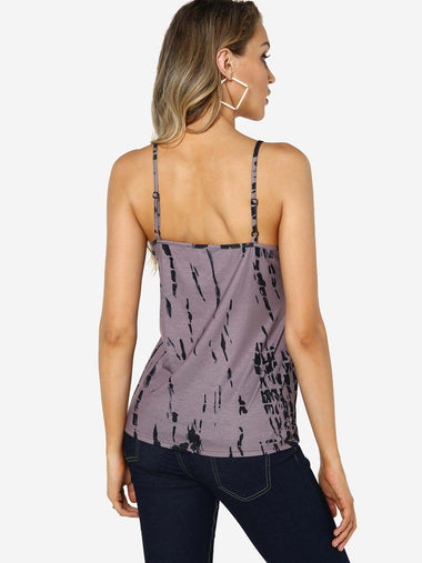 Wholesale V-Neck Printed Backless Lace-Up Spaghetti Strap Sleeveless Purple Camis