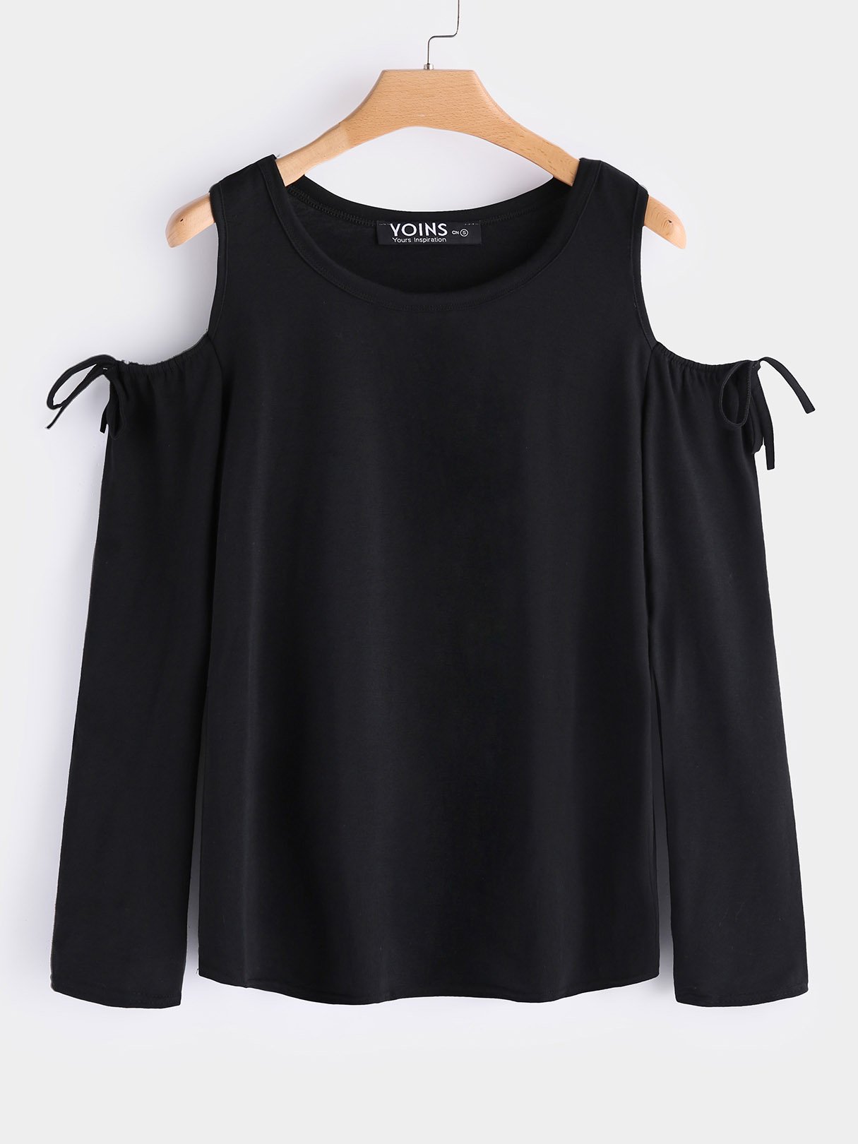 Wholesale Plain Lace-Up Cut Out Long Sleeve Black Top