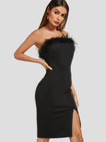 Wholesale Black Strapless Sleeveless Slit Hem Sexy Dresses