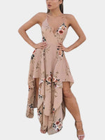 Wholesale V-Neck Floral Print Backless Sleeveless Dresses