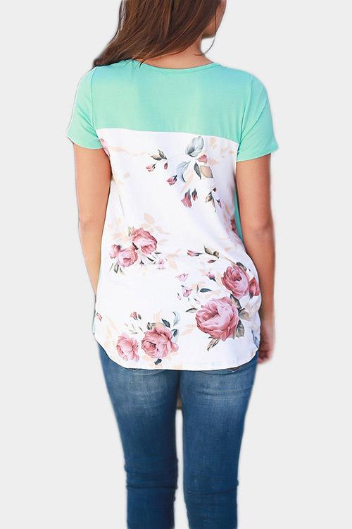 Wholesale V-Neck Floral Print Short Sleeve T-Shirt
